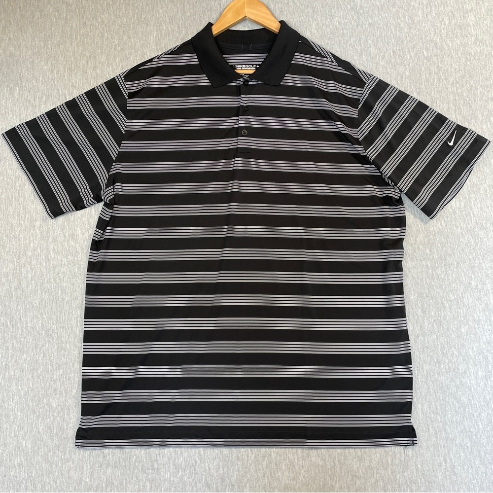Nike Golf Polo Shirt Men’s XXL Black White Striped Tour Performance Dri-Fit